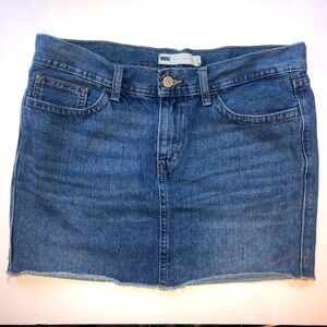 Levi's coastal cowgirl distressed denim red tag jean mini skirt w/ raw hem; 9